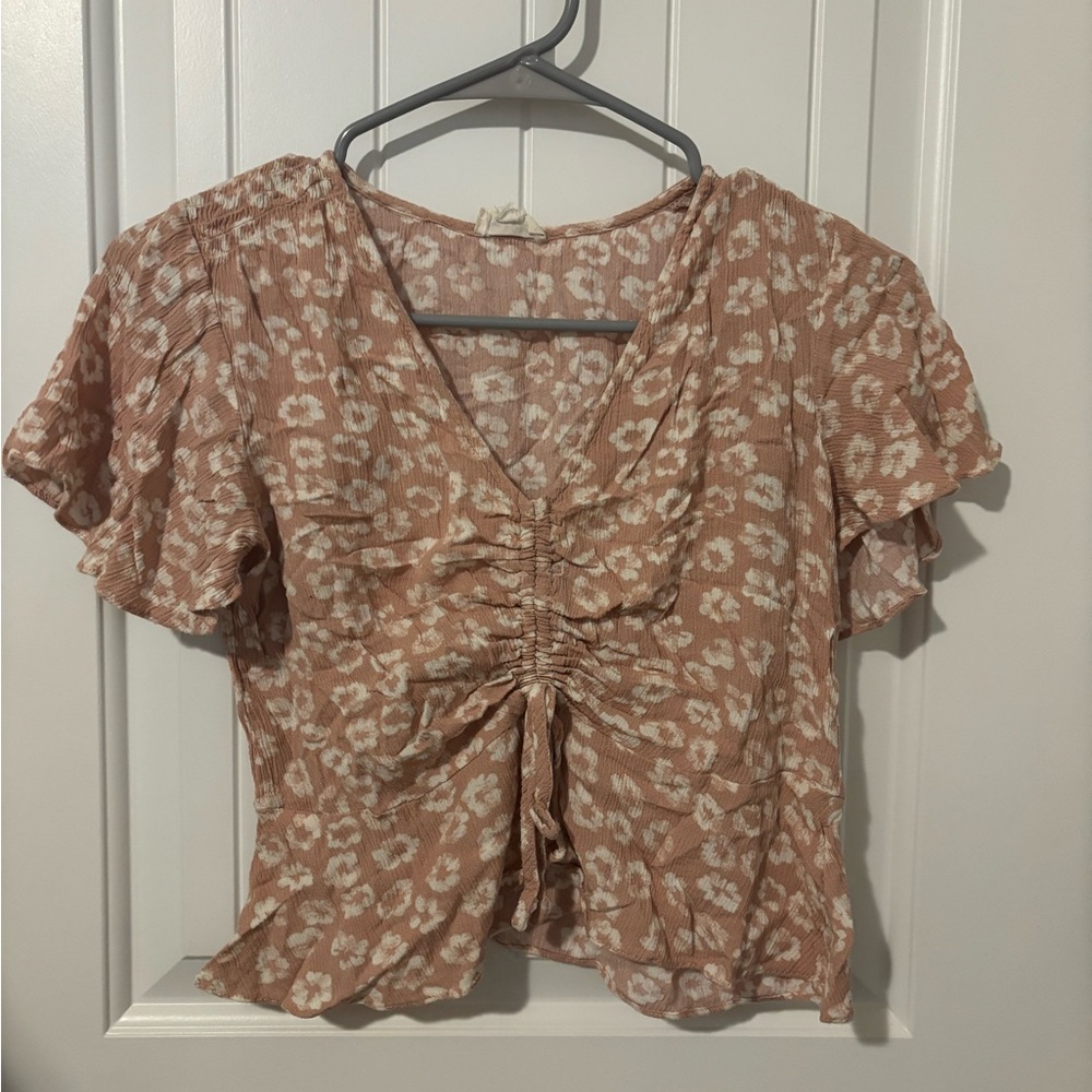 Hem & Thread Floral Blouse - Peach and White